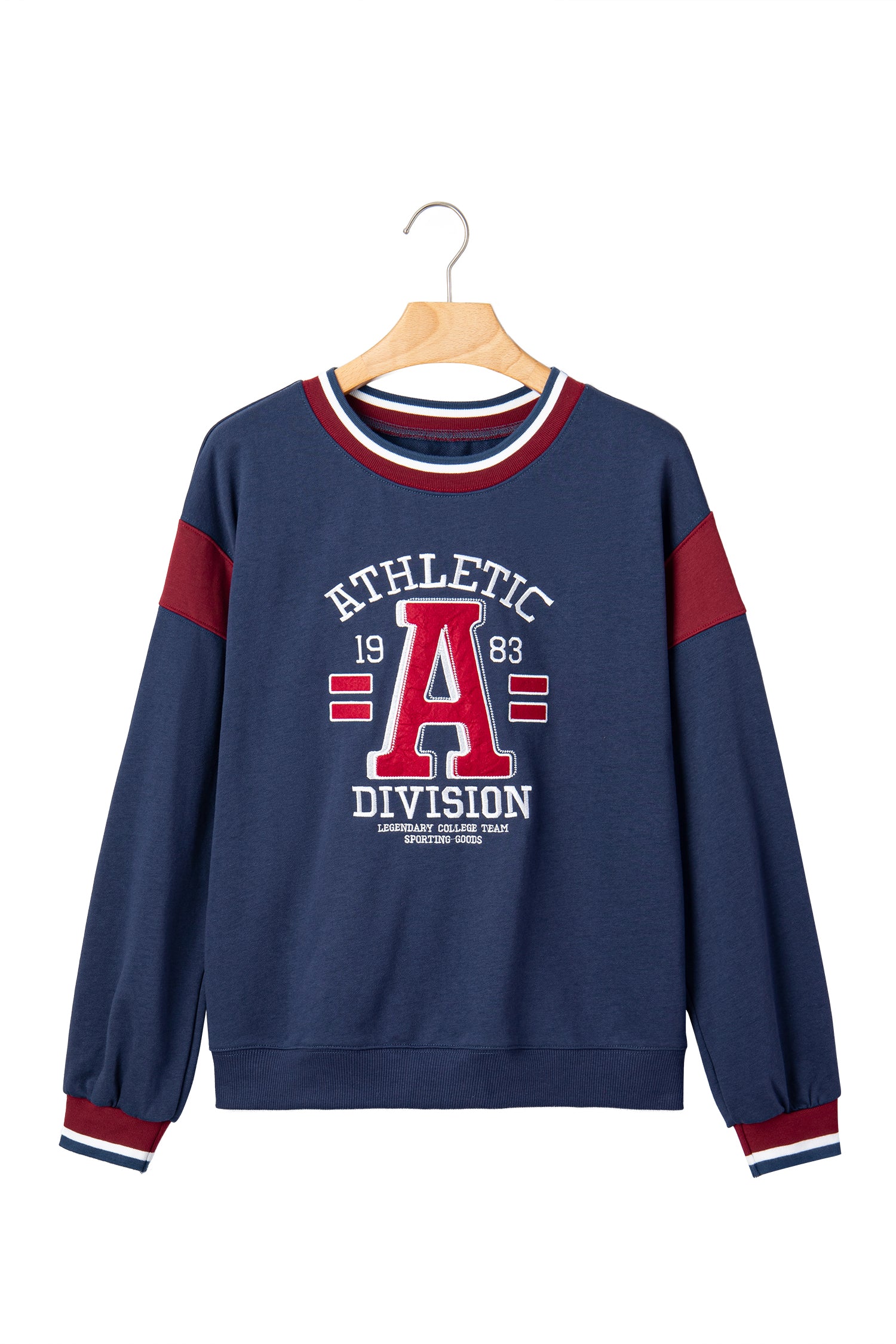 Sail Blue Patchwork Round Neck Long Sleeve Sweatshirt-Tops/Sweatshirts & Hoodies-[Adult]-[Female]-2022 Online Blue Zone Planet