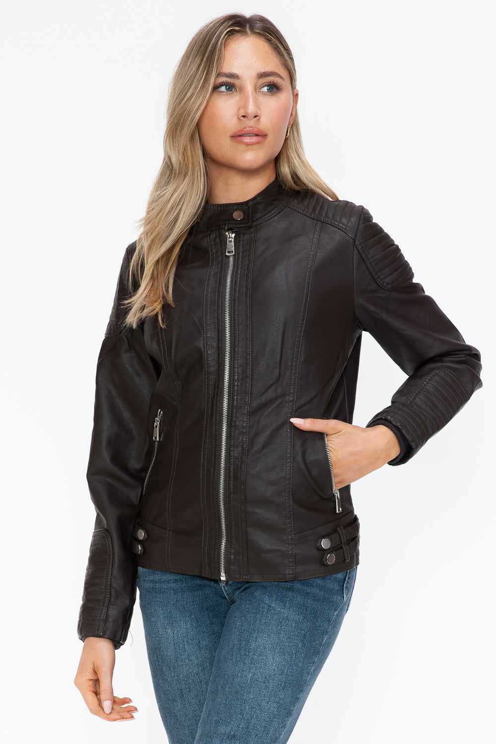 Blue Zone Planet | Snobbish Faux Leather Biker Jacket with Side Zip Pockets-TOPS / DRESSES-[Adult]-[Female]-2022 Online Blue Zone Planet