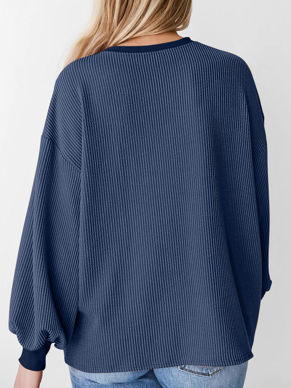 Round Neck Drop Shoulder Long Sleeve Sweatshirt-TOPS / DRESSES-[Adult]-[Female]-2022 Online Blue Zone Planet