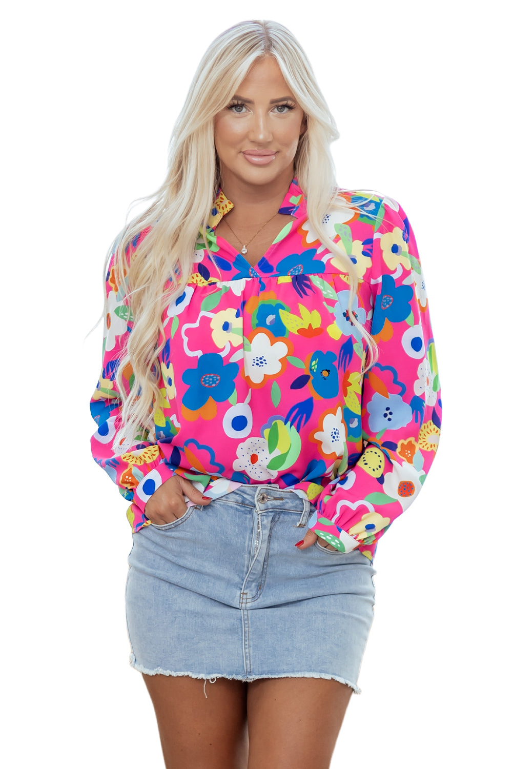Rose Flower Bomb V Neck Blouse-Tops/Blouses & Shirts-[Adult]-[Female]-2022 Online Blue Zone Planet