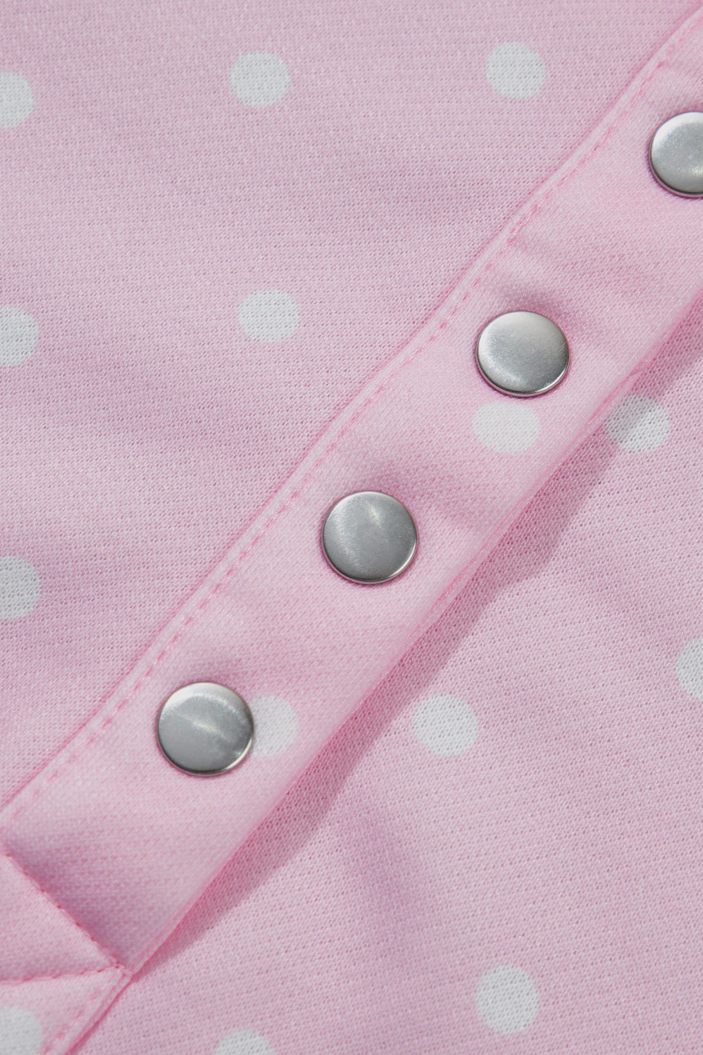 Pink Polka Dot Print Metal Button Collar Casual Pullover Sweatshirt-Tops/Sweatshirts & Hoodies-[Adult]-[Female]-2022 Online Blue Zone Planet