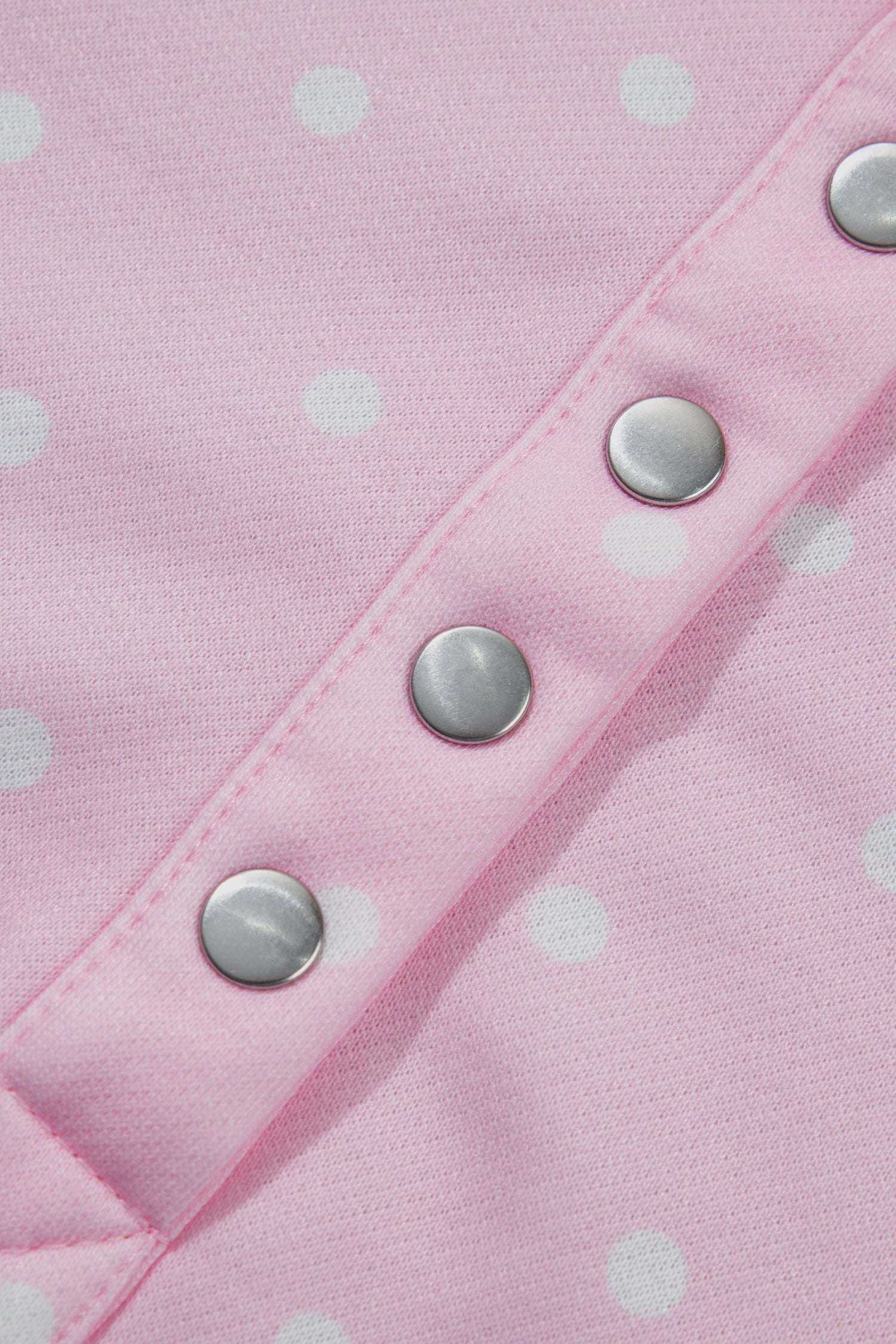 Pink Polka Dot Print Metal Button Collar Casual Pullover Sweatshirt-Tops/Sweatshirts & Hoodies-[Adult]-[Female]-2022 Online Blue Zone Planet