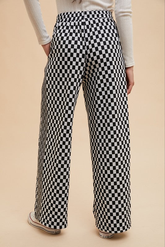 Annie Wear Drawstring Checkered Wide Leg Pants-BOTTOM SIZES SMALL MEDIUM LARGE-[Adult]-[Female]-2022 Online Blue Zone Planet