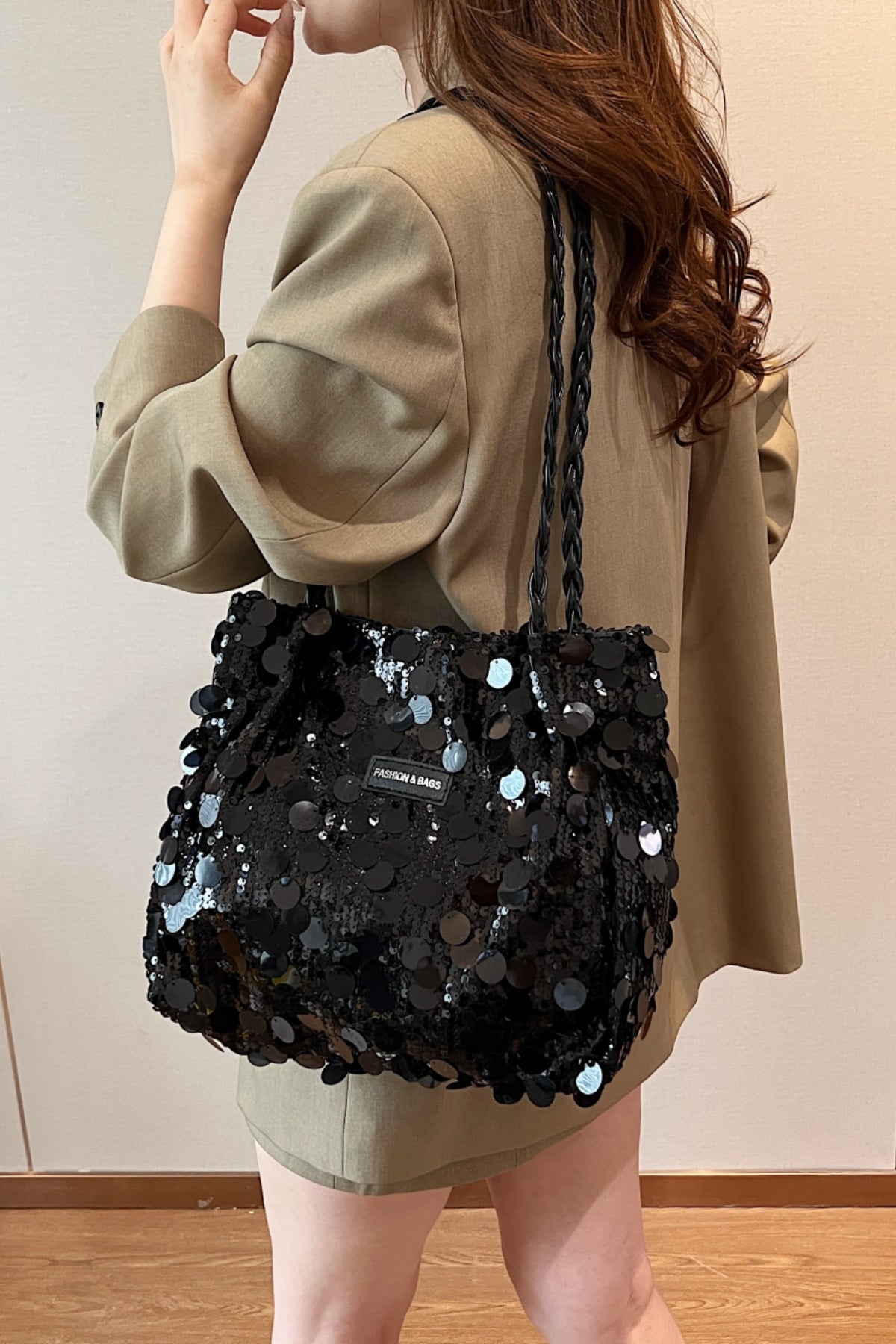 Sequin Braided Strap Shoulder Bag-HANDBAGS-[Adult]-[Female]-2022 Online Blue Zone Planet