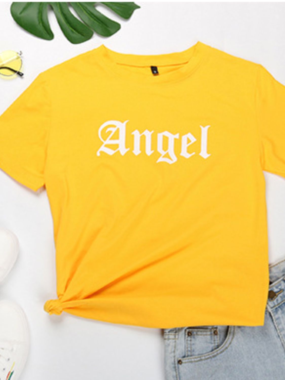 Perfee ANGEL Round Neck Short Sleeve T-Shirt-TOPS / DRESSES-[Adult]-[Female]-2022 Online Blue Zone Planet