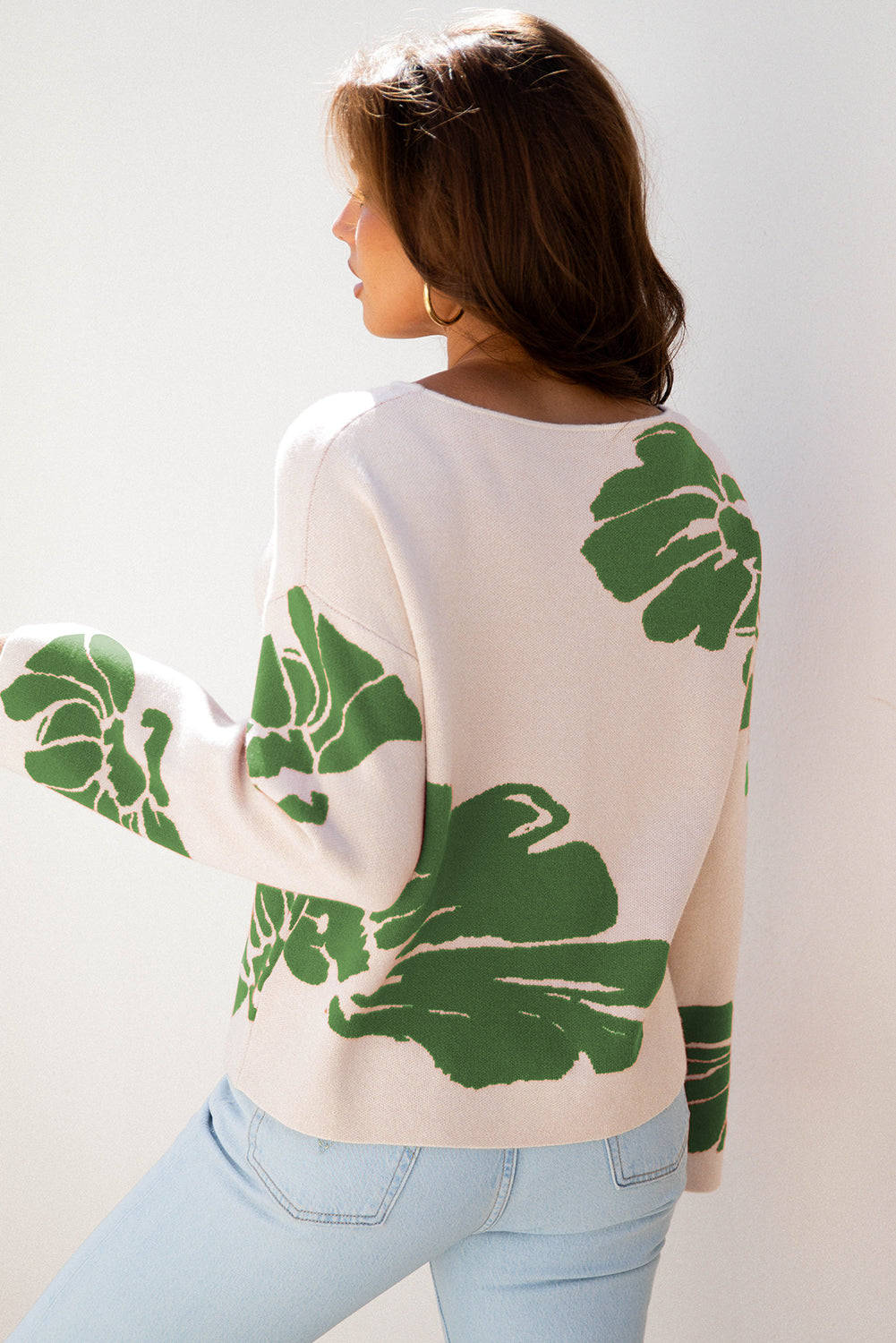 Green Bold Flower Pattern Wide Sleeve Baggy Sweater-TOPS / DRESSES-[Adult]-[Female]-2022 Online Blue Zone Planet