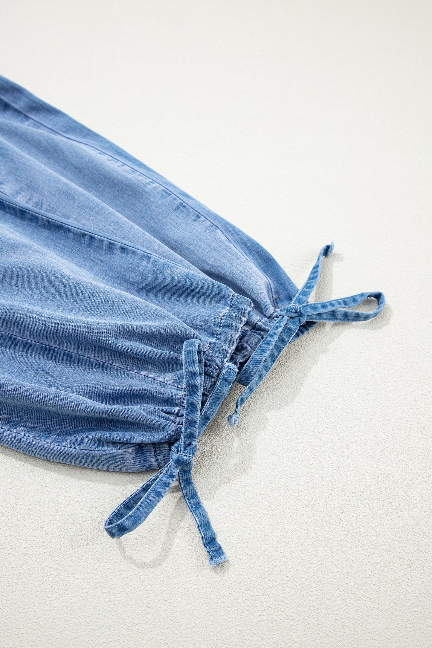Beau Blue Drawstring Elastic Waist Pocketed Loose Denim Pants-Bottoms/Jeans-[Adult]-[Female]-2022 Online Blue Zone Planet