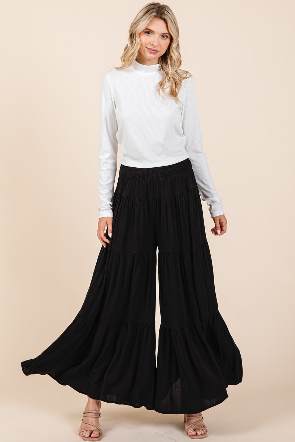 Blue Zone Planet | Mittoshop Tier Detail Smocked Elastic Waist Wide Leg Pants-BOTTOMS SIZES SMALL MEDIUM LARGE-[Adult]-[Female]-2022 Online Blue Zone Planet