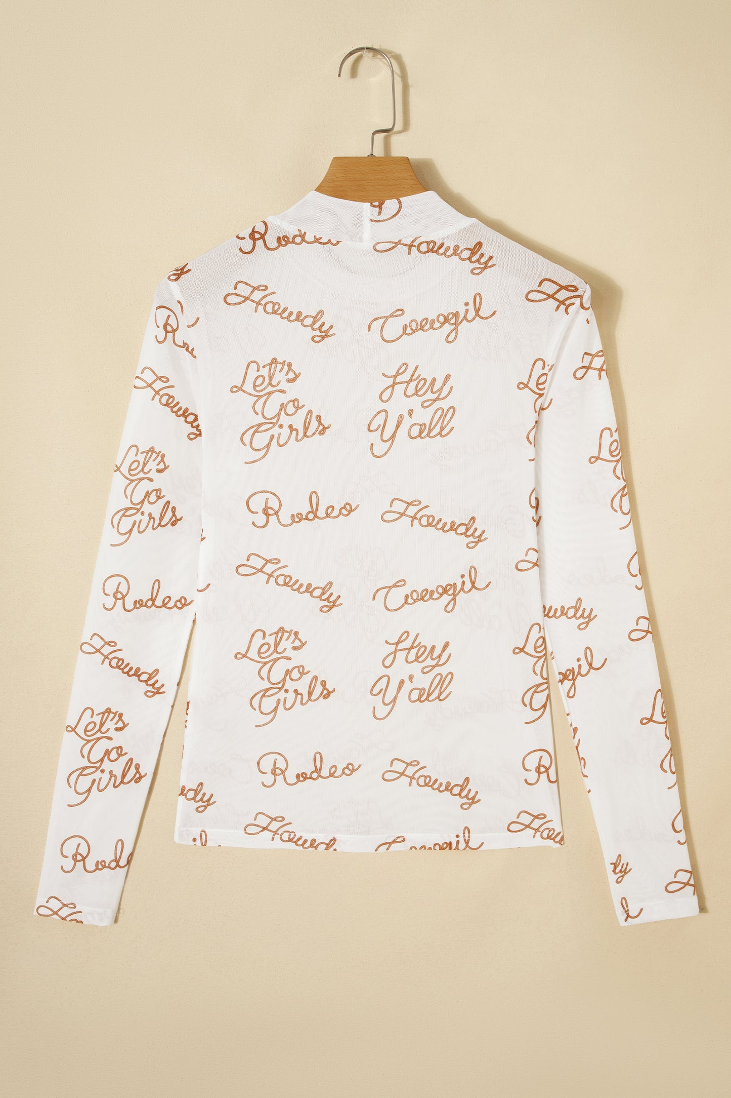 White Howdy Hey Yall Mesh High Neck Long Sleeve Top-Tops/Long Sleeve Tops-[Adult]-[Female]-2022 Online Blue Zone Planet