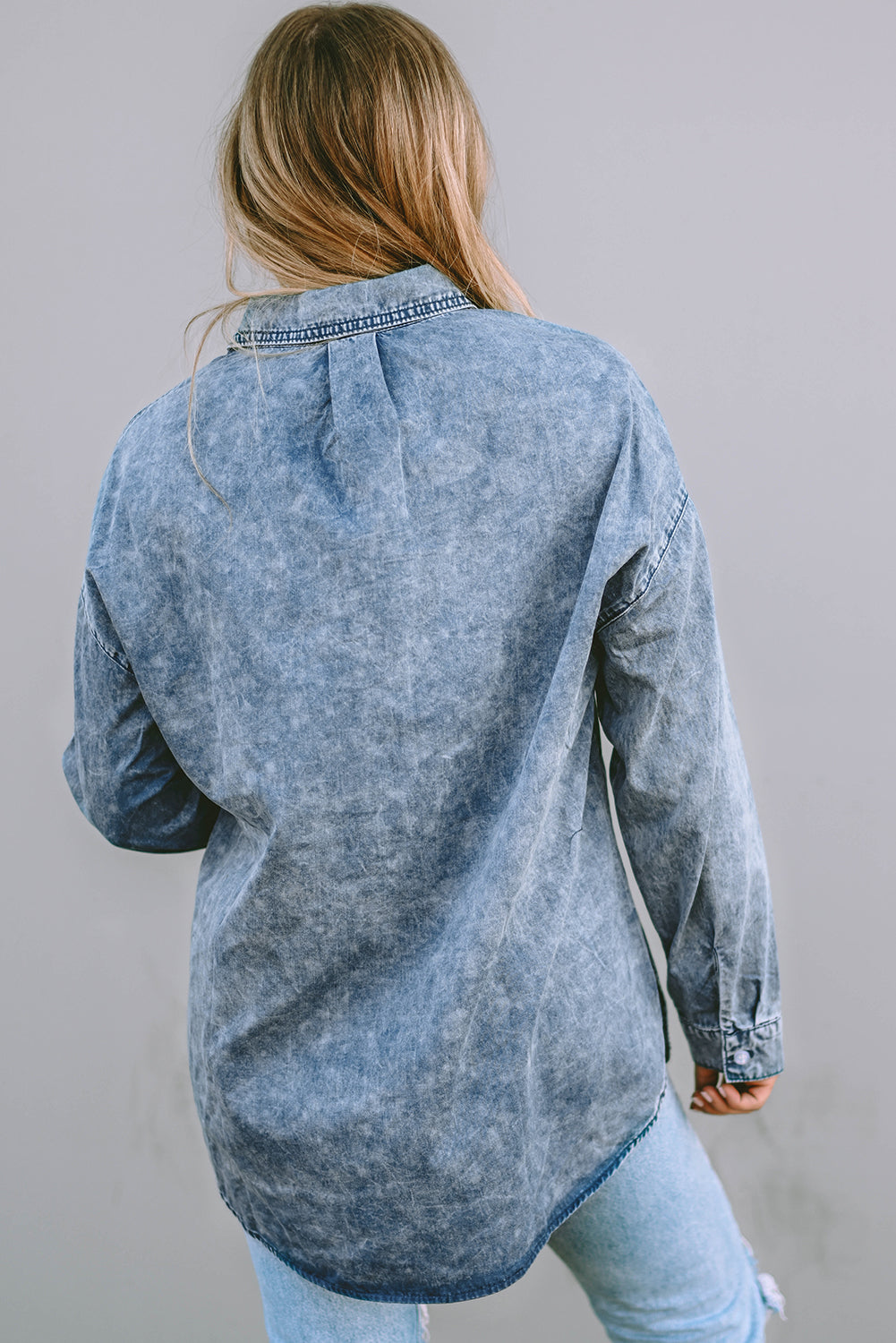 Sky Blue Vintage Washed Chest Pocket Denim Shirt-Sale (50% OFF)/30% OFF-[Adult]-[Female]-2022 Online Blue Zone Planet