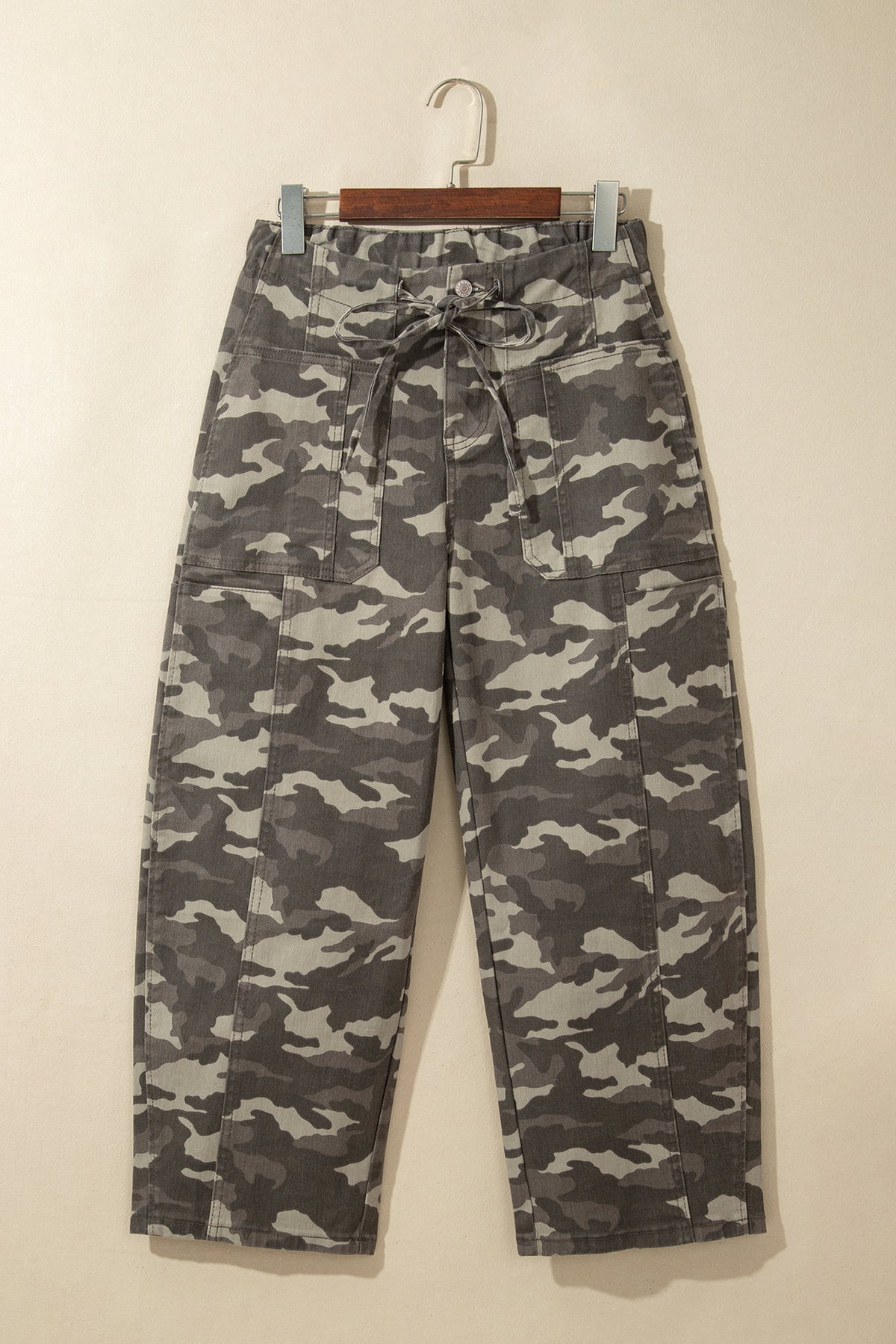 Green Leopard Printed Drawstring Elastic Waistband Pocketed Barrel Jeans-Bottoms/Jeans-[Adult]-[Female]-2022 Online Blue Zone Planet