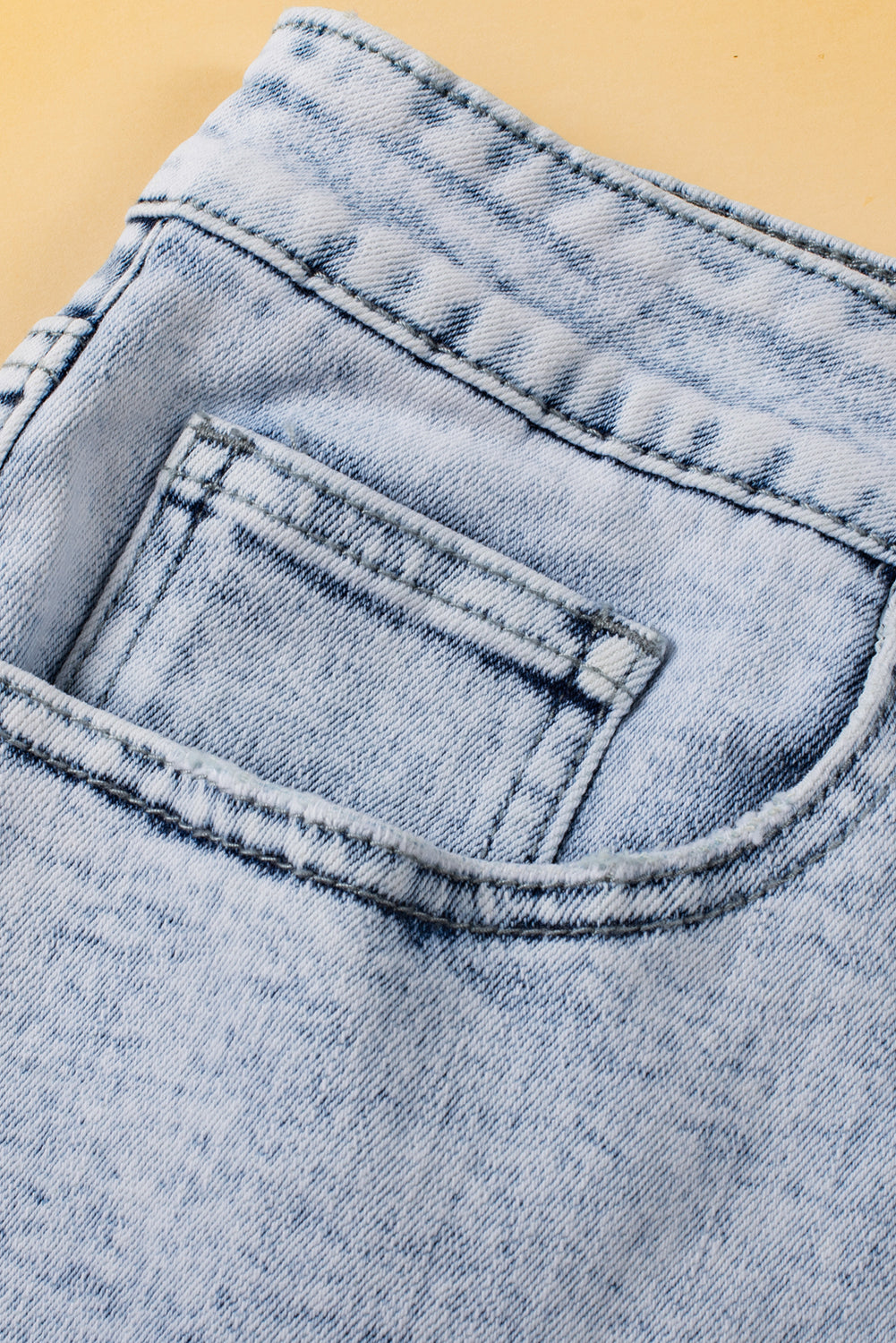 Light Blue Acid Wash Crossed Raw Edge Denim Shorts-Bottoms/Denim Shorts-[Adult]-[Female]-2022 Online Blue Zone Planet