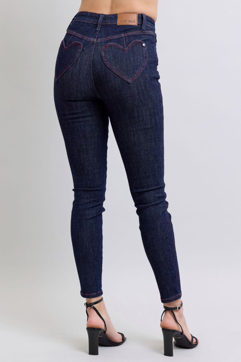 Blue Zone Planet | Judy Blue Full Size Heart Shaped Back Pockets Skinny Jeans-BOTTOMS SIZES SMALL MEDIUM LARGE-[Adult]-[Female]-2022 Online Blue Zone Planet