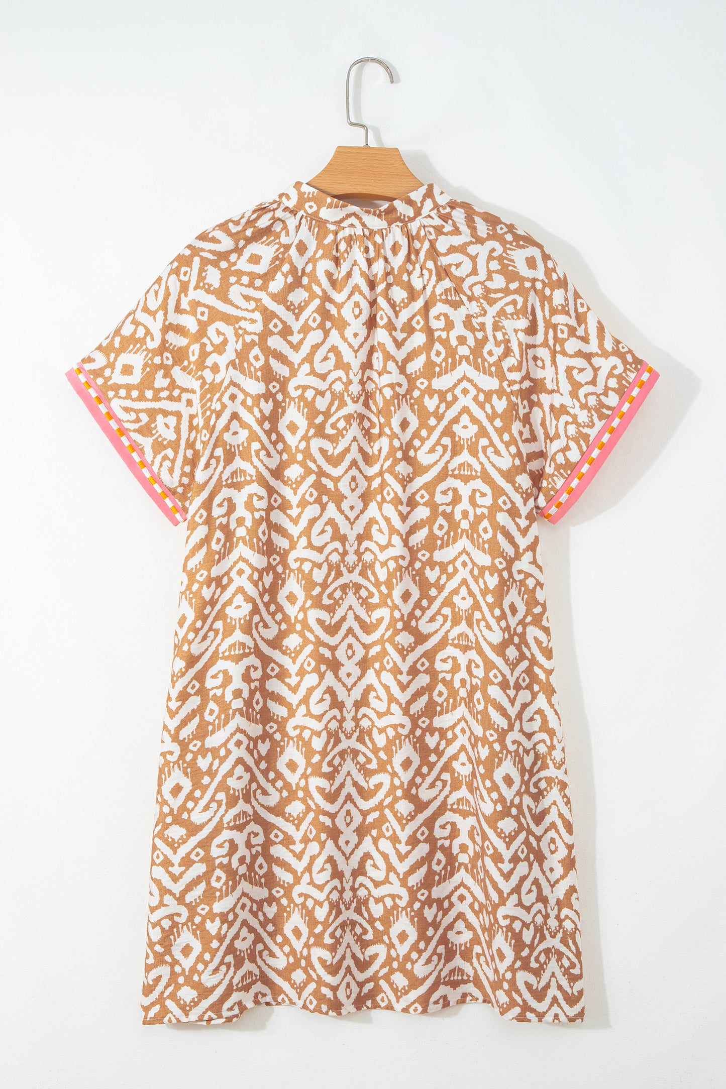 Khaki Western Fashion Print Striped Color Block Patchwork Shift Mini Dress-TOPS / DRESSES-[Adult]-[Female]-2022 Online Blue Zone Planet
