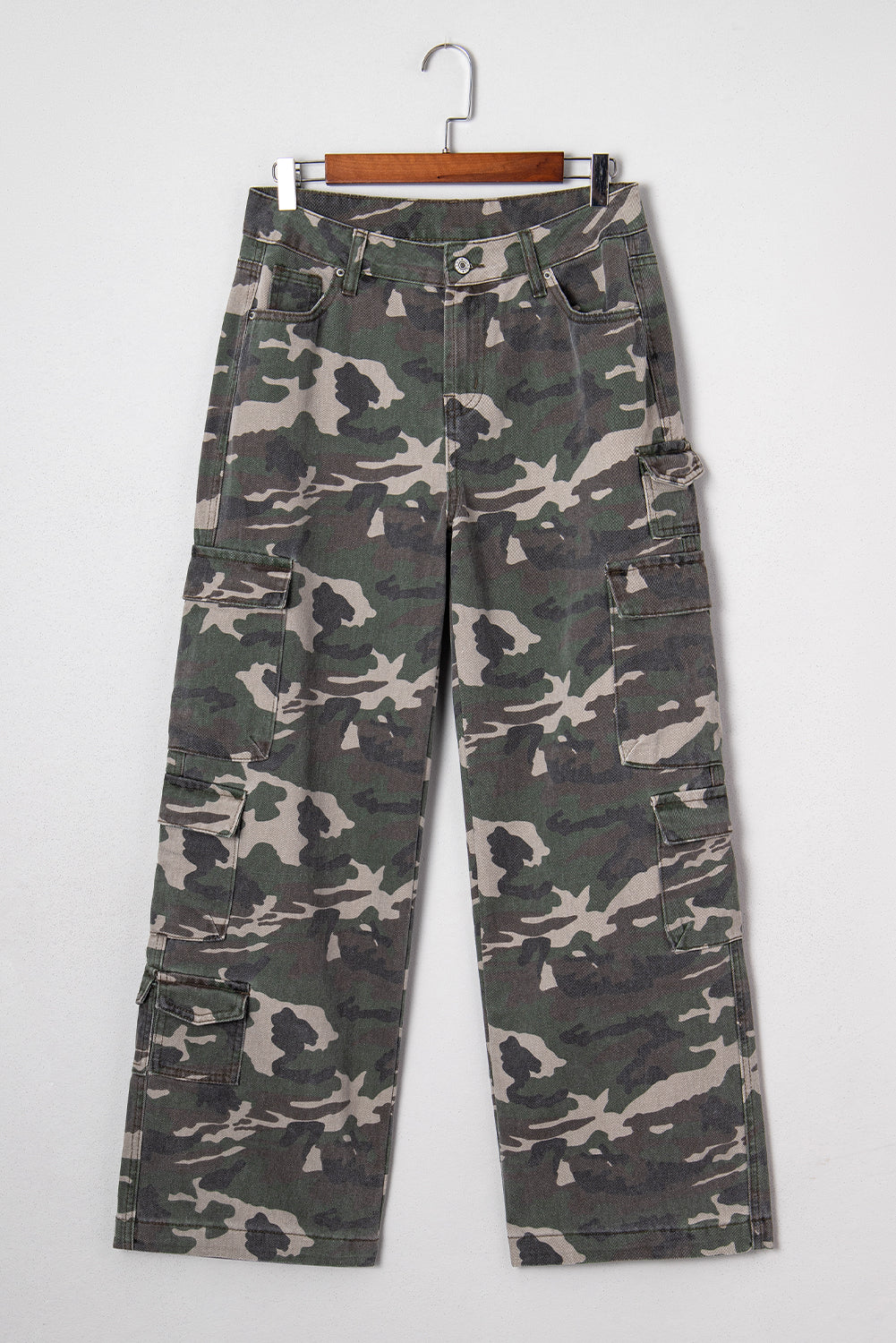 Green Camo Cargo Wide Leg Pants-Bottoms/Jeans-[Adult]-[Female]-2022 Online Blue Zone Planet