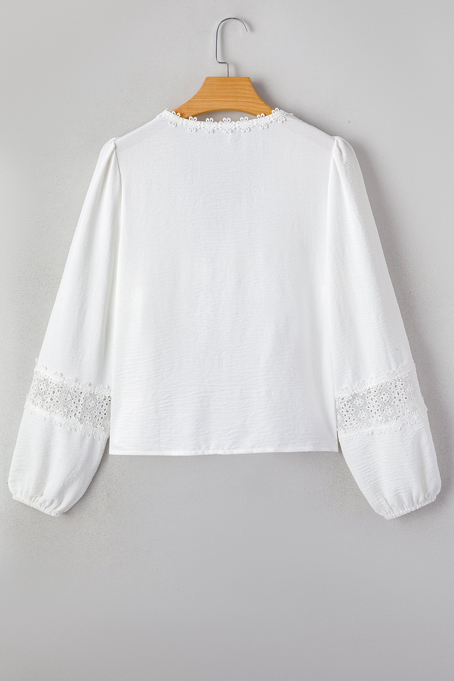 White Solid Color Floral Guipure Lace Patchwork Frilled Long Sleeve Blouse-Tops/Blouses & Shirts-[Adult]-[Female]-2022 Online Blue Zone Planet