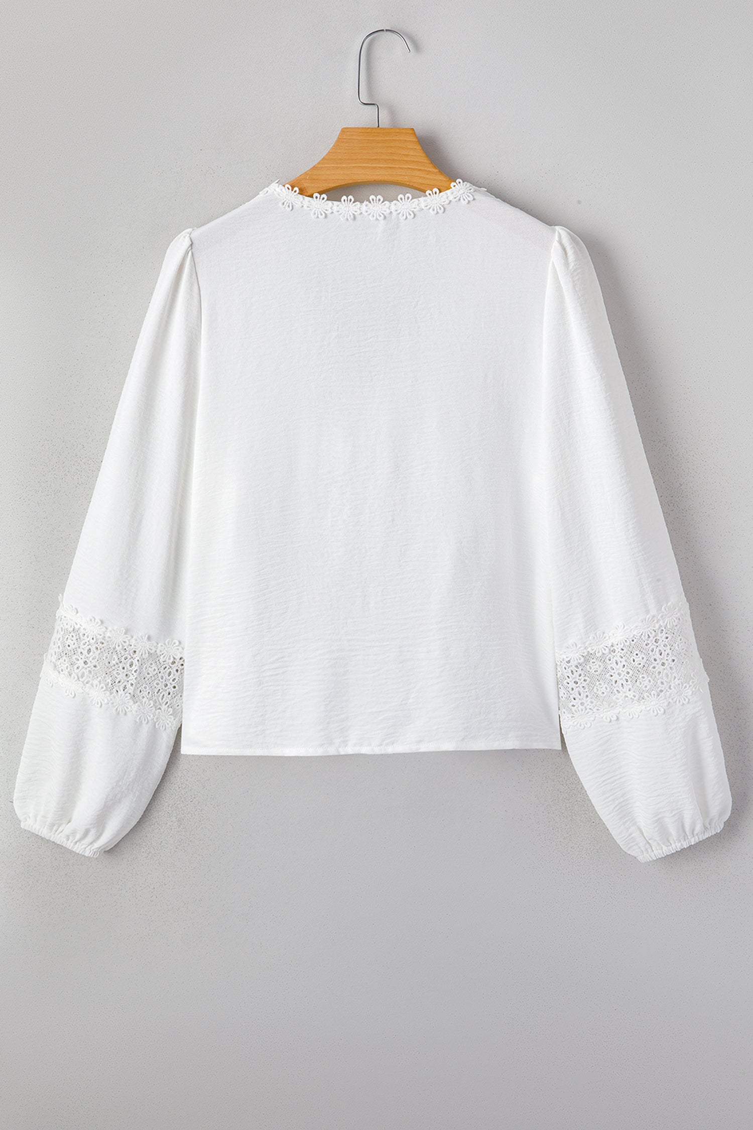 White Solid Color Floral Guipure Lace Patchwork Frilled Long Sleeve Blouse-Tops/Blouses & Shirts-[Adult]-[Female]-2022 Online Blue Zone Planet