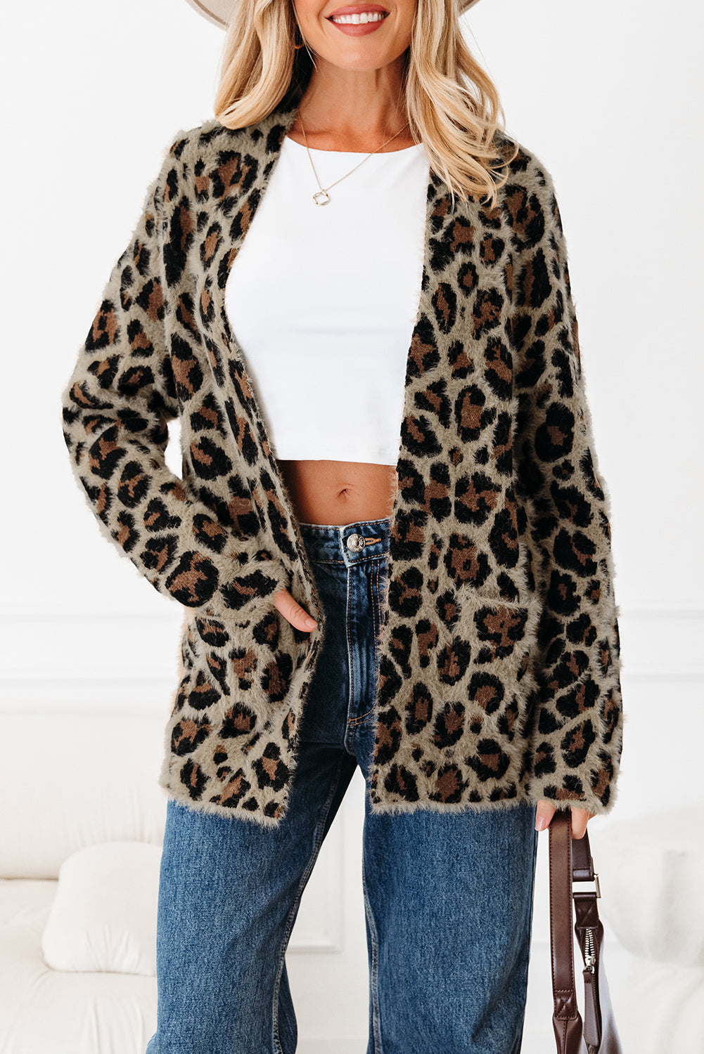 Brown Leopard Open Casual Cardigan-Sweaters & Cardigans/Cardigans-[Adult]-[Female]-2022 Online Blue Zone Planet