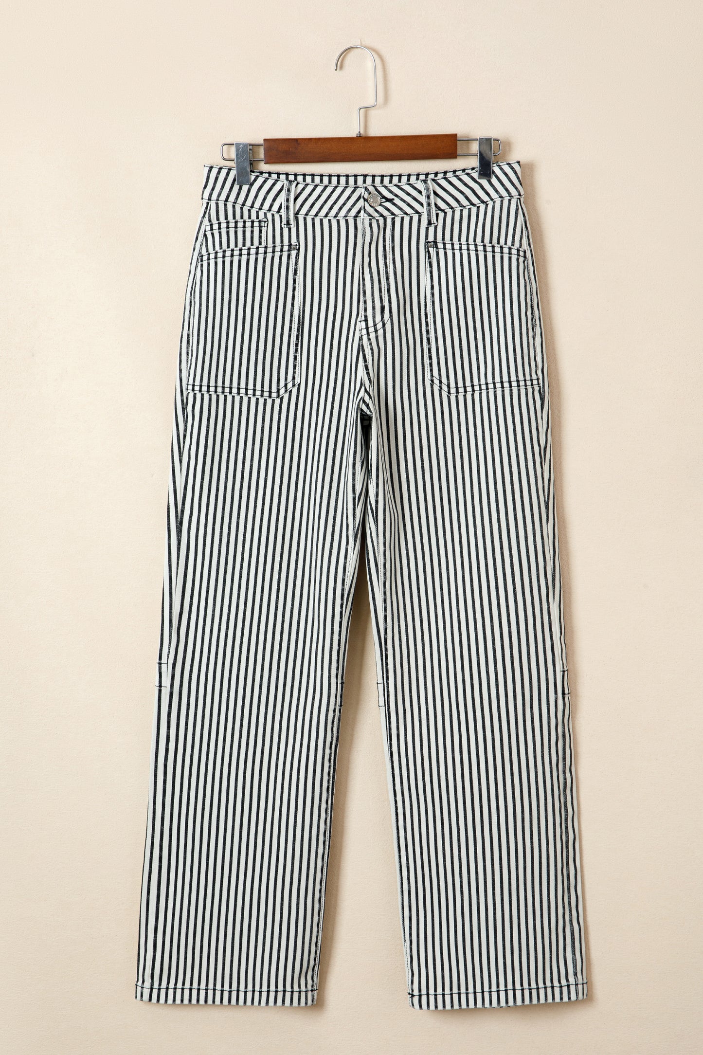Black Stripe Patch Pocket High Waist Shift Denim Jeans-Bottoms/Jeans-[Adult]-[Female]-2022 Online Blue Zone Planet