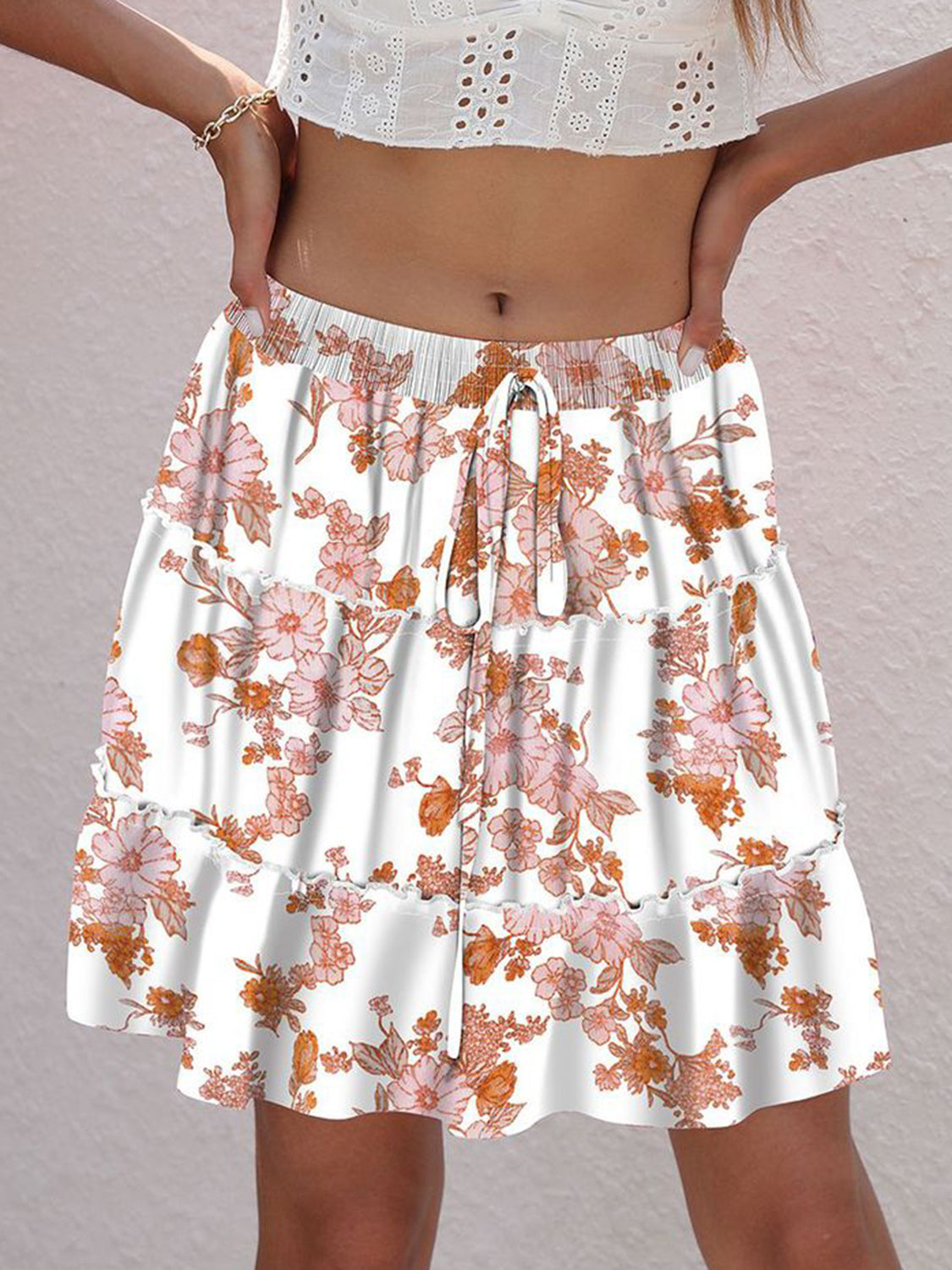 Printed Elastic Waist Mini Skirt-BOTTOMS SIZES SMALL MEDIUM LARGE-[Adult]-[Female]-2022 Online Blue Zone Planet