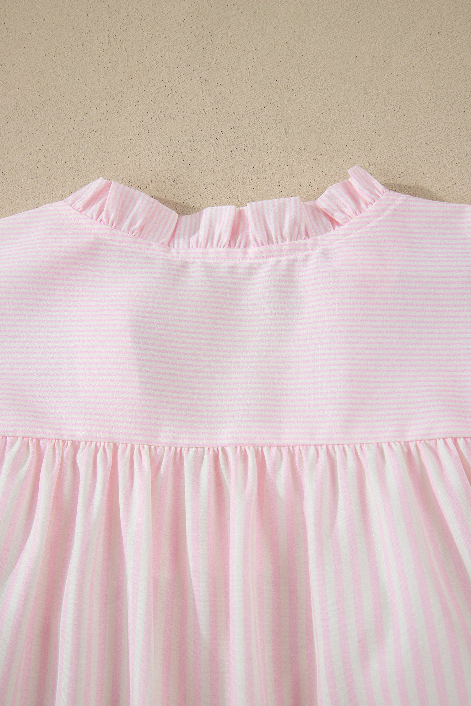 Pink Stripe Contrast Trim V Neck Flutter Sleeve Blouse-Tops/Blouses & Shirts-[Adult]-[Female]-2022 Online Blue Zone Planet