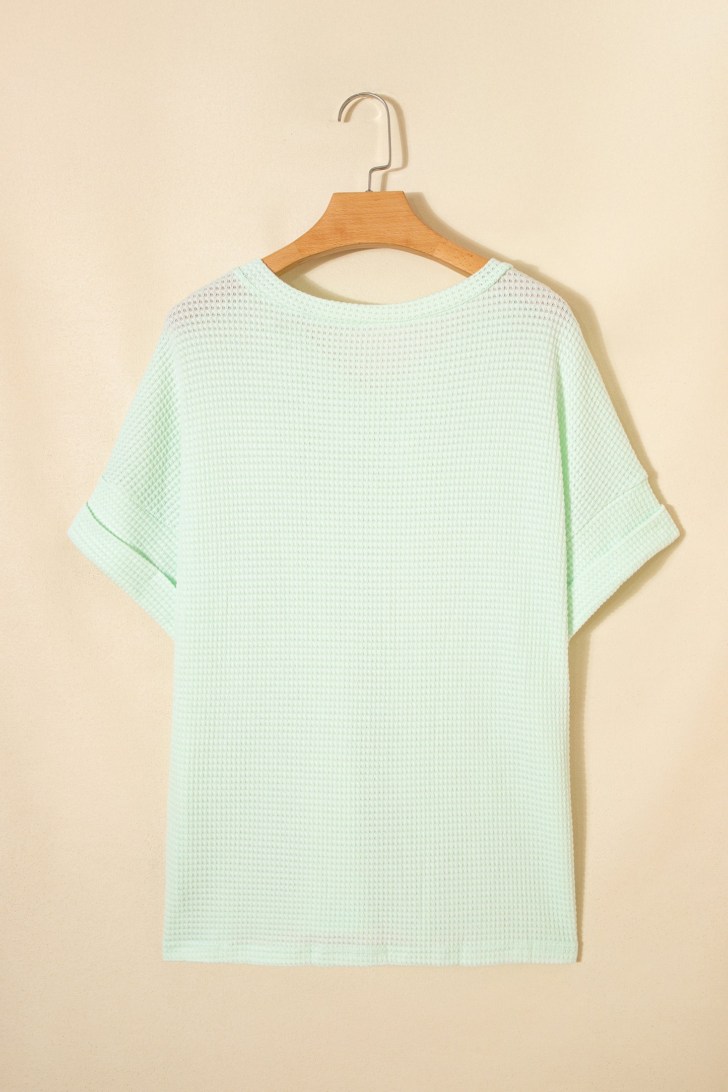Clearly Aqua Waffle V Neck Short Sleeve Knit Top-Tops/Tops & Tees-[Adult]-[Female]-2022 Online Blue Zone Planet
