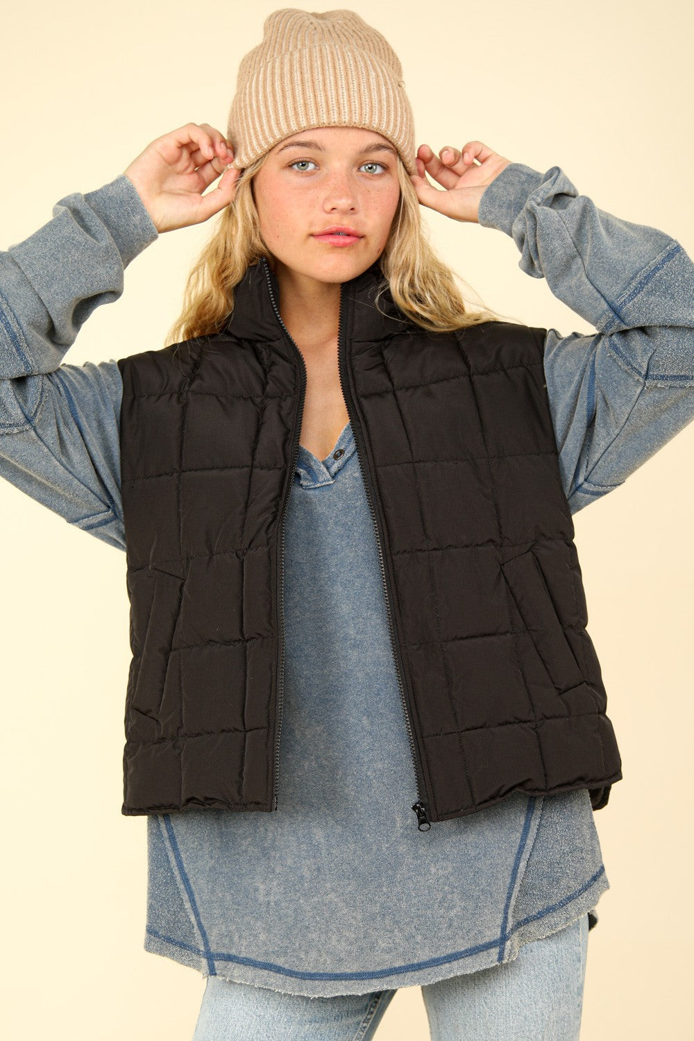 VERY J Zip Up Puffer Padded Warm Vest-TOPS / DRESSES-[Adult]-[Female]-Black-S-2022 Online Blue Zone Planet