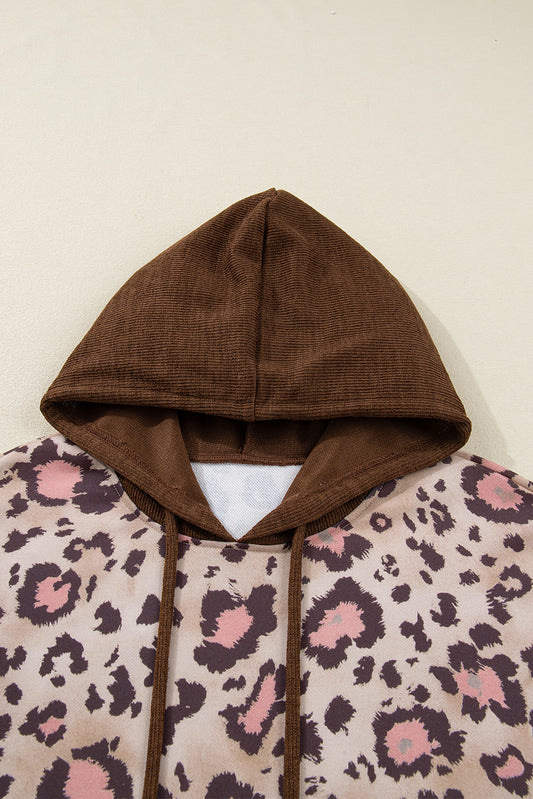 Brown Leopard Print Knit Patchwork Plus Hoodie-Tops / Dresses-[Adult]-[Female]-2022 Online Blue Zone Planet