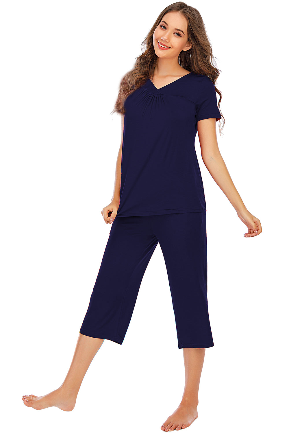 V-Neck Short Sleeve Top and Pants Lounge Set-TOPS / DRESSES-[Adult]-[Female]-2022 Online Blue Zone Planet