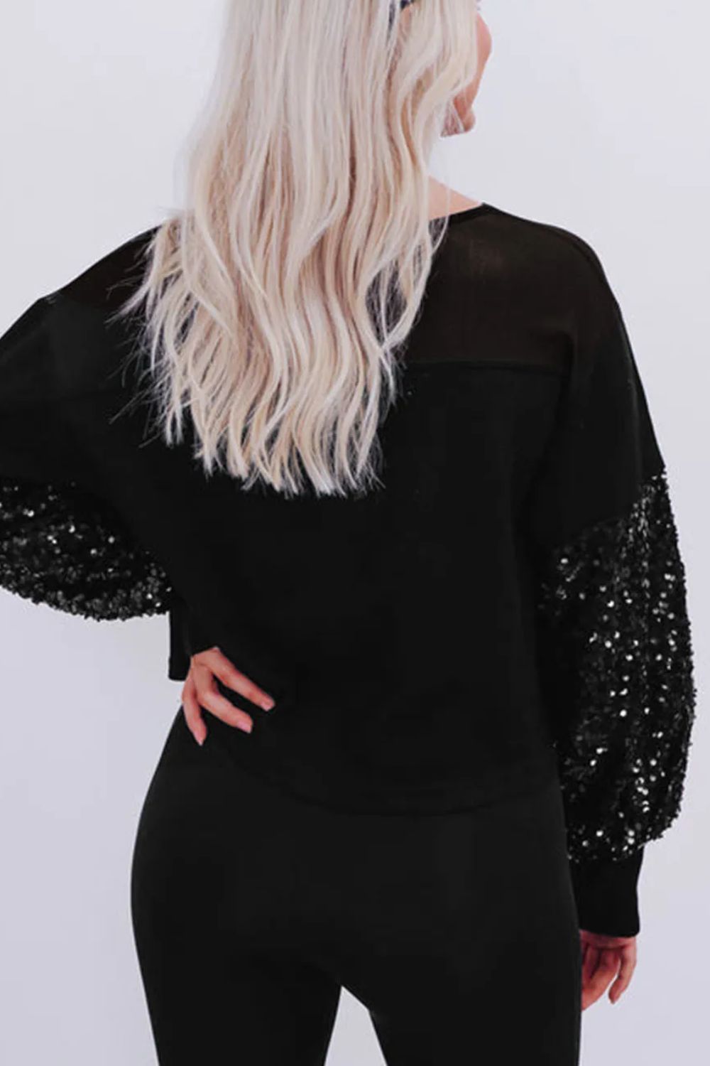 Sequin Boat Neck Long Sleeve Blouse-TOPS / DRESSES-[Adult]-[Female]-2022 Online Blue Zone Planet