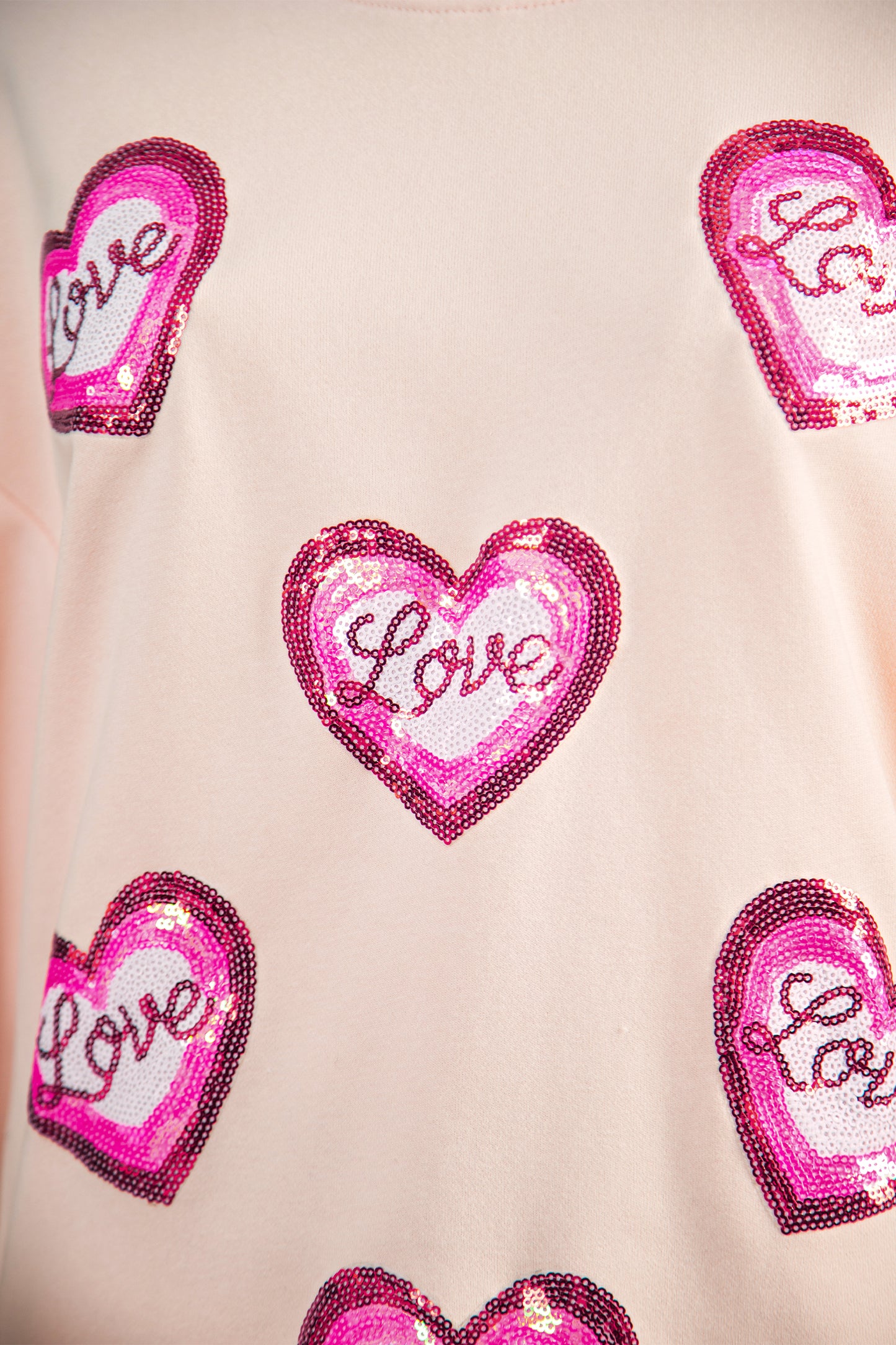 Apricot Pink Sequin Love Heart Patched Mock Neck Sweatshirt-Graphic Sweatshirts-[Adult]-[Female]-2022 Online Blue Zone Planet