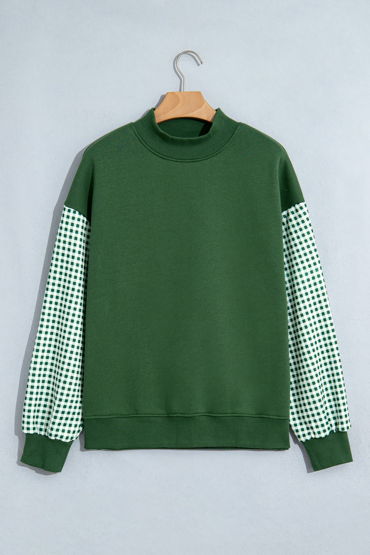 Evergreen Plaid Sleeve Colorblock Loose Tunic Sweatshirt-Tops/Sweatshirts & Hoodies-[Adult]-[Female]-2022 Online Blue Zone Planet