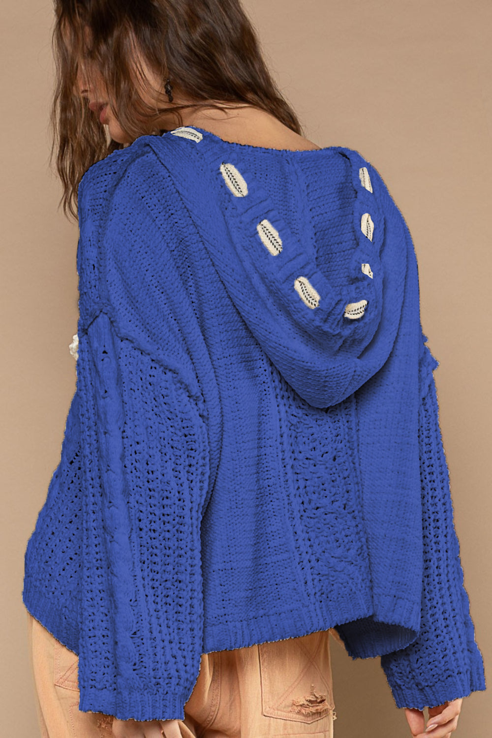 POL Cable Knit Hooded Chenille Sweater-Tops / Dresses-[Adult]-[Female]-2022 Online Blue Zone Planet