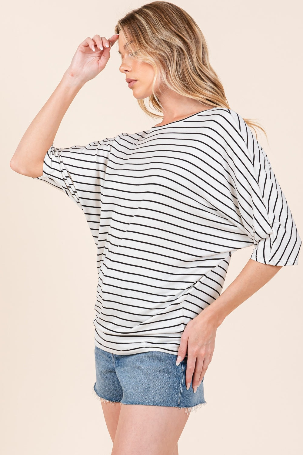 BOMBOM Striped Boat Neck Dolman Sleeve Top-TOPS / DRESSES-[Adult]-[Female]-2022 Online Blue Zone Planet