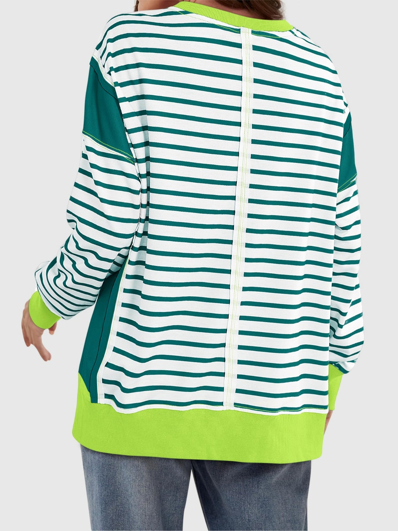 Slit Exposed Seam Striped Long Sleeve Sweatshirt-TOPS / DRESSES-[Adult]-[Female]-2022 Online Blue Zone Planet