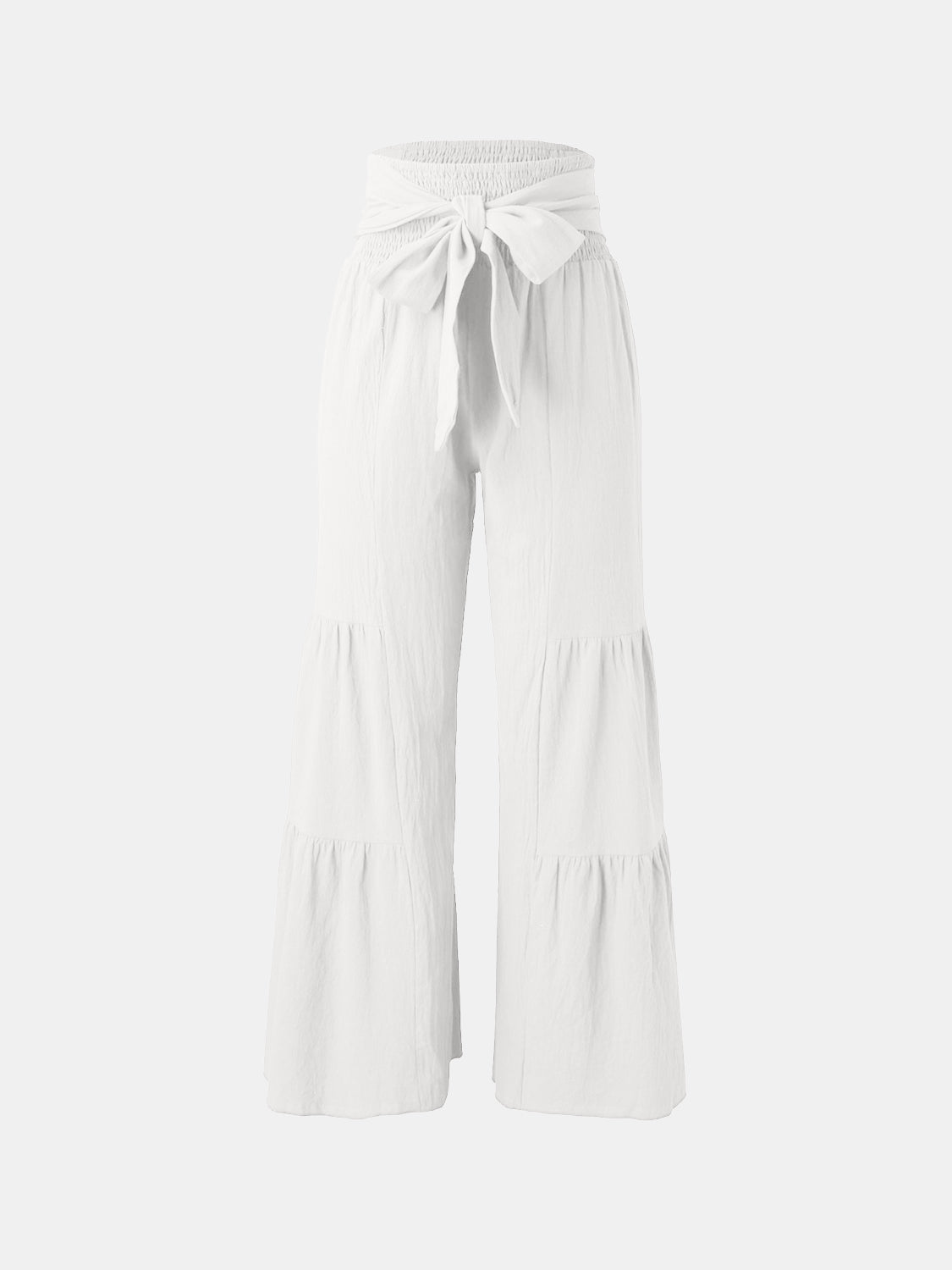 Tied Ruched Wide Leg Pants-BOTTOMS SIZES SMALL MEDIUM LARGE-[Adult]-[Female]-White-S-2022 Online Blue Zone Planet