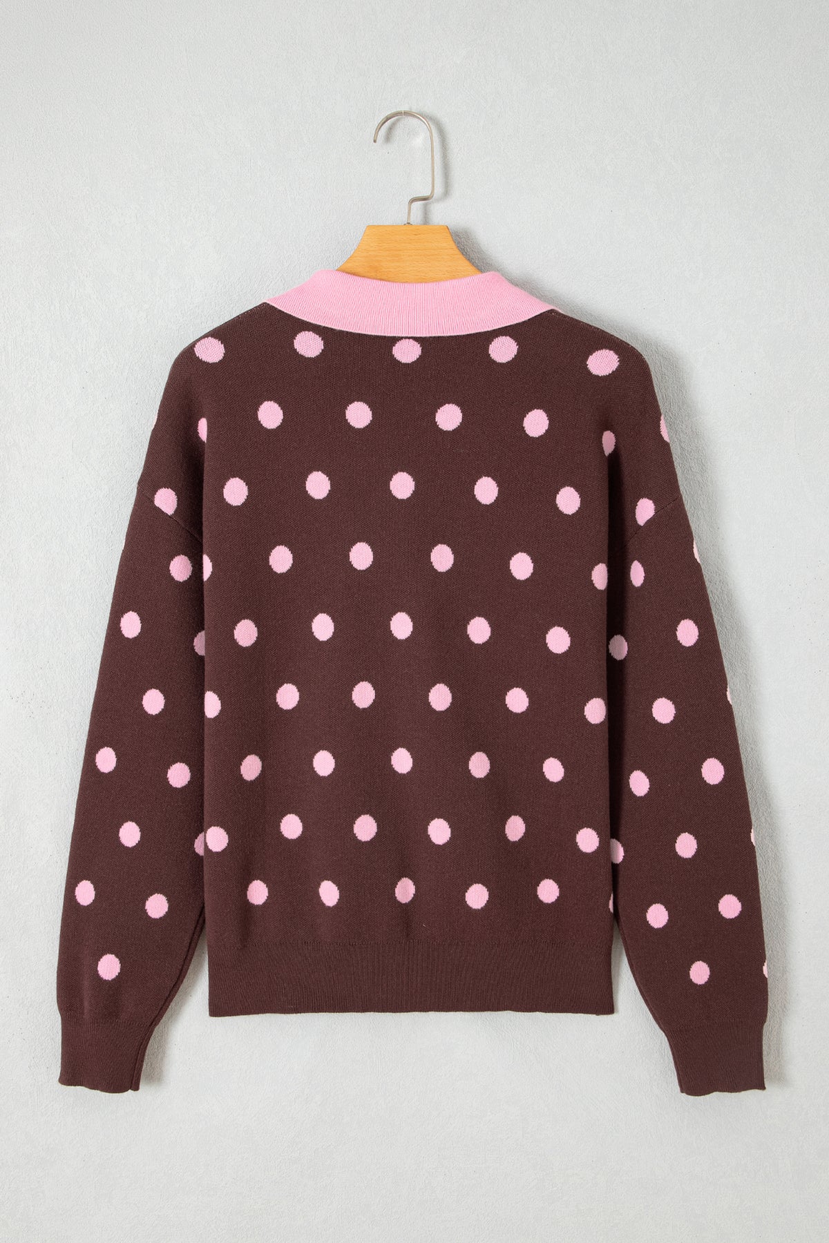 Pink Polka Dot Pattern Color Block Collared Loose Pullover Sweater-Sweaters & Cardigans/Sweaters-[Adult]-[Female]-2022 Online Blue Zone Planet