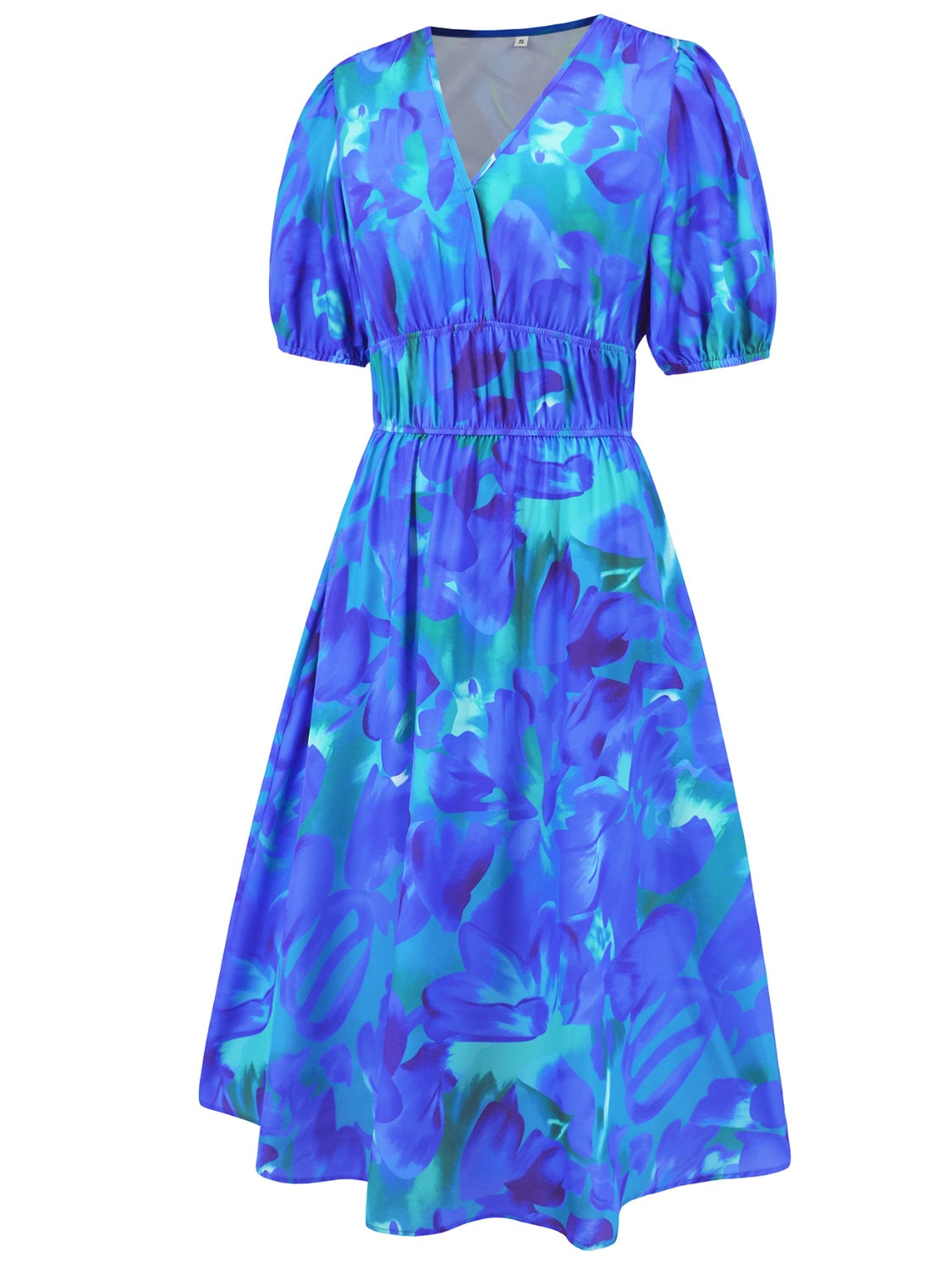 Ruched Printed Surplice Short Sleeve Dress-TOPS / DRESSES-[Adult]-[Female]-2022 Online Blue Zone Planet