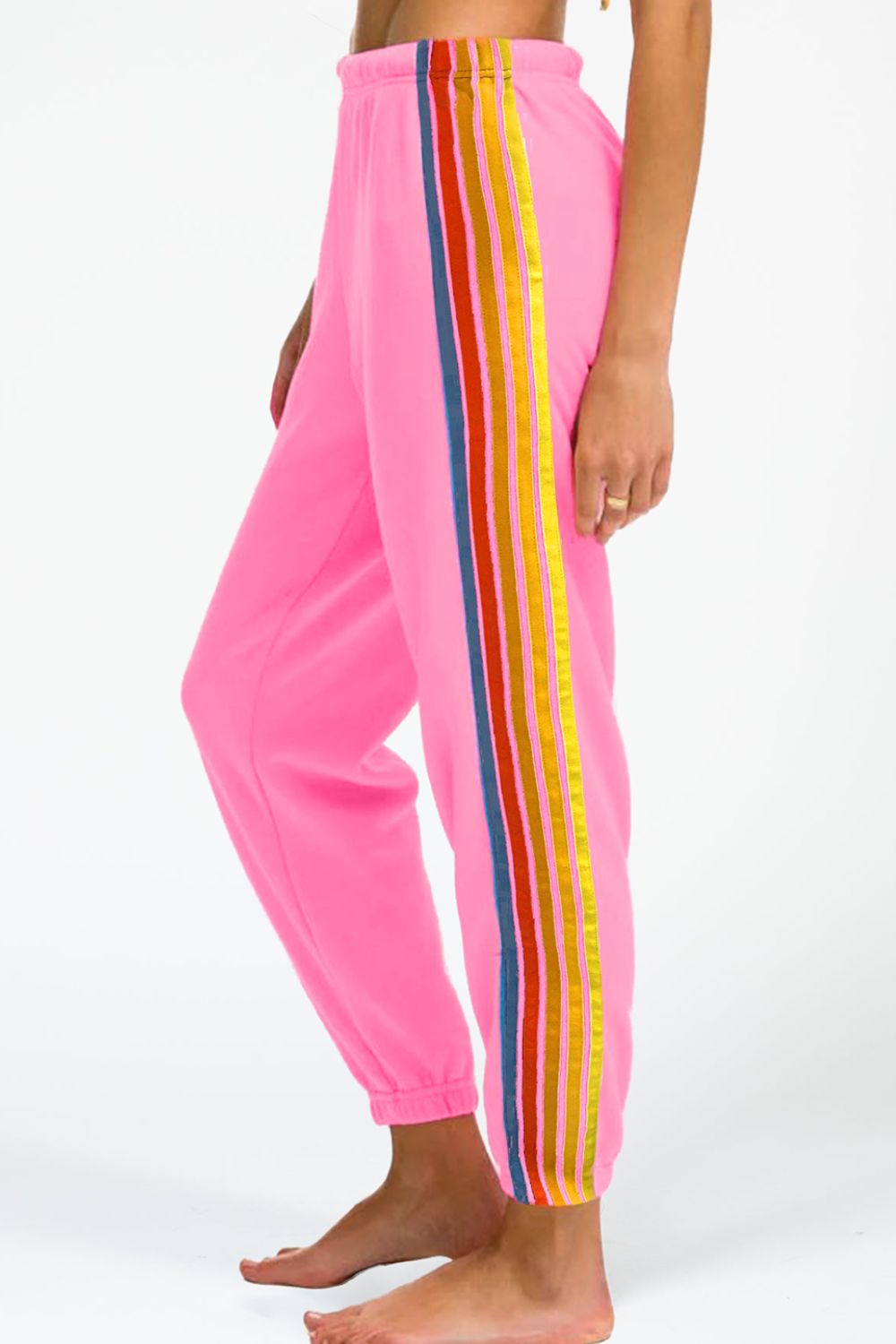 Contrast Striped Elastic Waist Active Pants-BOTTOM SIZES SMALL MEDIUM LARGE-[Adult]-[Female]-2022 Online Blue Zone Planet