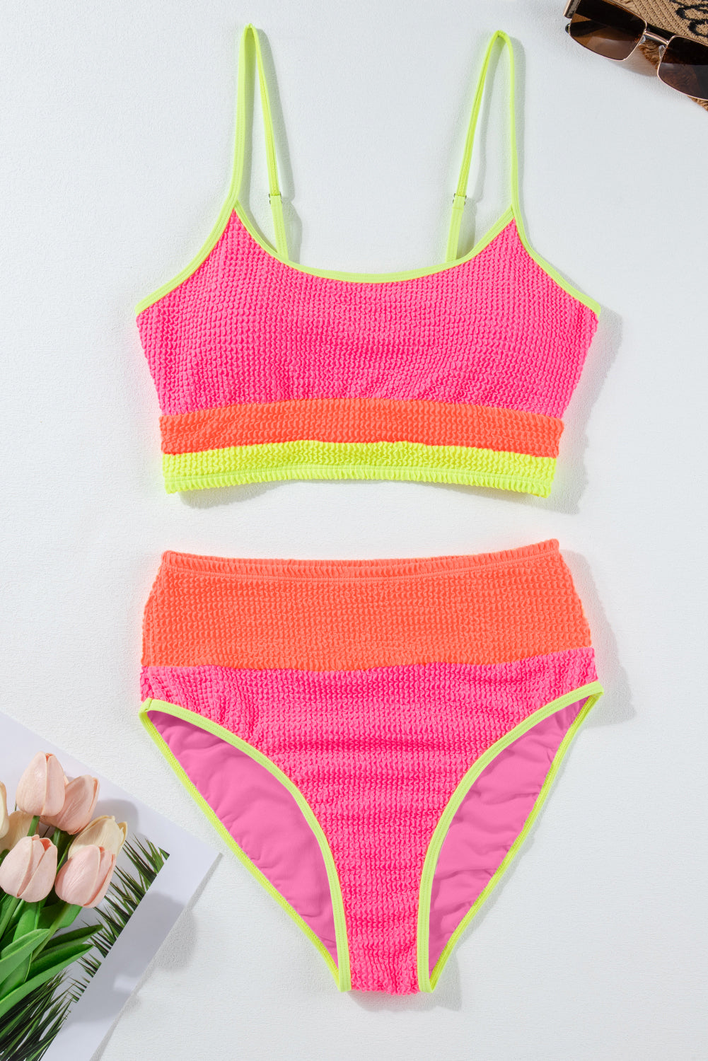 Grapefruit Orange Color Block High Waisted Sexy Bikini Set-Swimwear/High Waisted Swimsuit-[Adult]-[Female]-2022 Online Blue Zone Planet