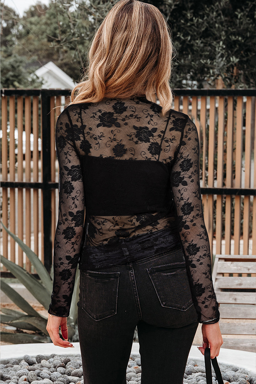 White Sheer Floral Lace Mesh Mock Neck Long Sleeve Top-Tops/Long Sleeve Tops-[Adult]-[Female]-2022 Online Blue Zone Planet
