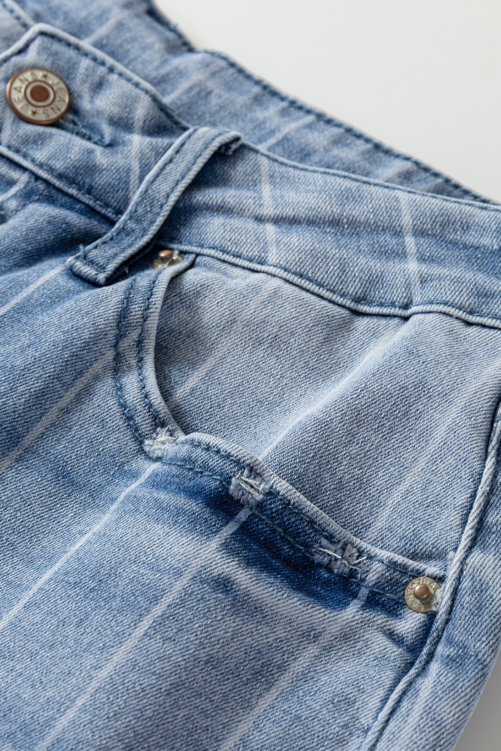 Beau Blue Multi Buttons Pinstripe Wide Leg Jeans-Bottoms/Jeans-[Adult]-[Female]-2022 Online Blue Zone Planet