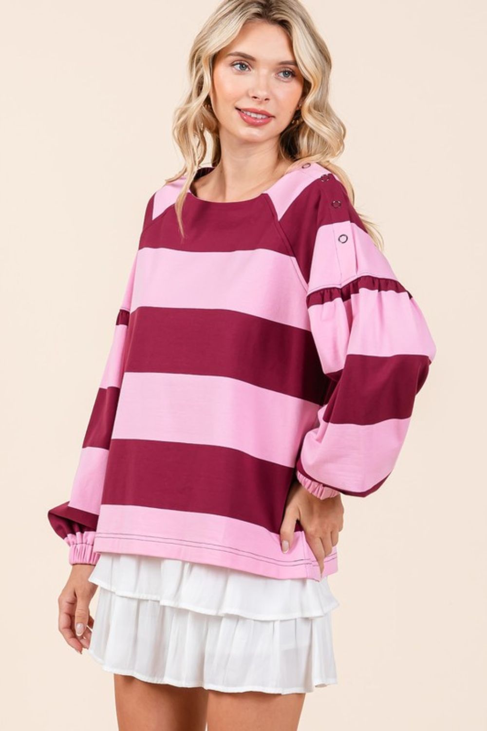Mittoshop Striped Snap Shoulder Long Sleeve T-Shirt-TOPS / DRESSES-[Adult]-[Female]-2022 Online Blue Zone Planet