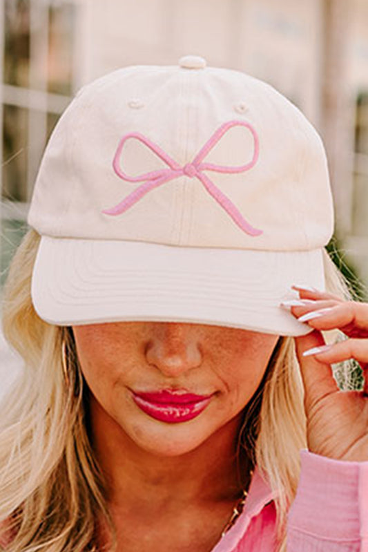 White Girlish Bow Embroidered Baseball Cap-Hats-[Adult]-[Female]-White-ONE SIZE-2022 Online Blue Zone Planet