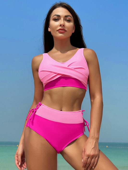 Blue Zone Planet | Lucy's Ruched Wide Strap Two-Piece Swimwear-TOPS / DRESSES-[Adult]-[Female]-Hot Pink-S-2022 Online Blue Zone Planet