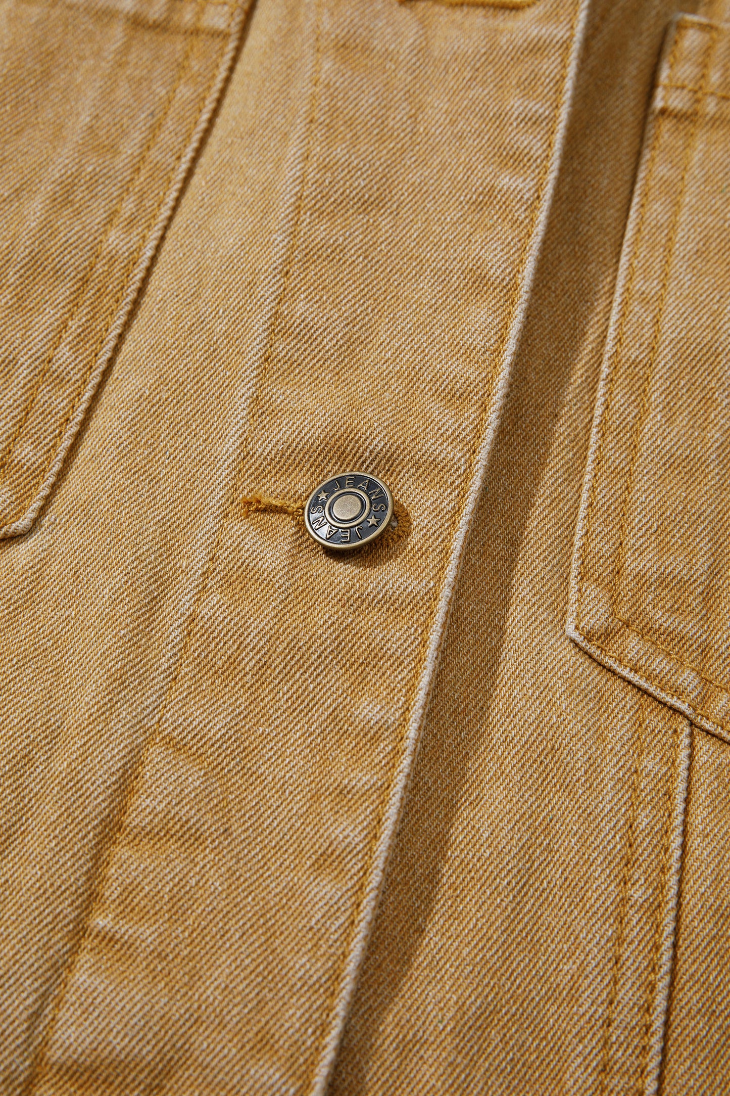 honey gold Metal Button Front Long Sleeve Collar Denim Jacket-Outerwear/Denim jackets-[Adult]-[Female]-2022 Online Blue Zone Planet