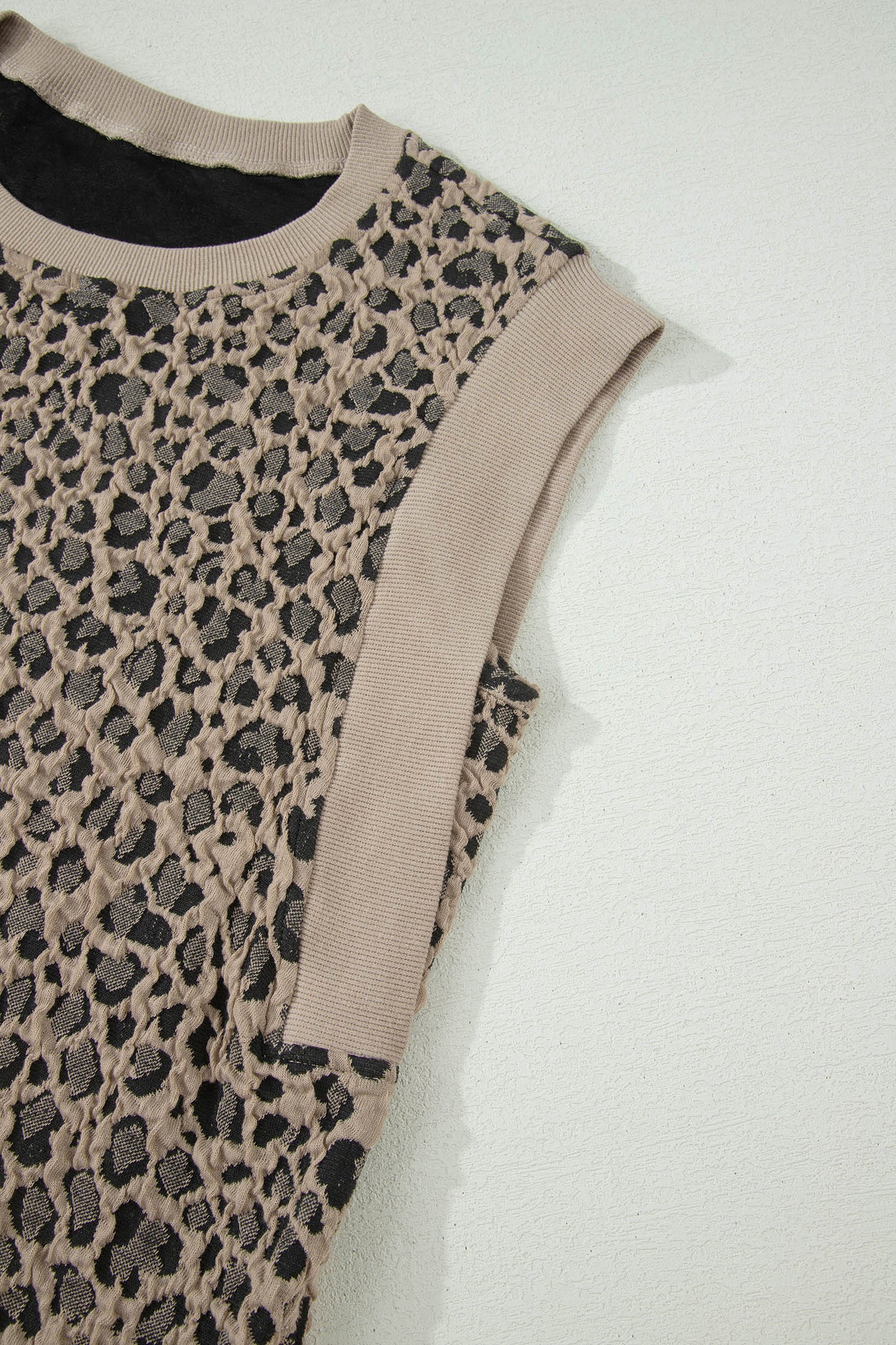 Khaki Leopard Textured Sleeveless Mini Dress with Pockets