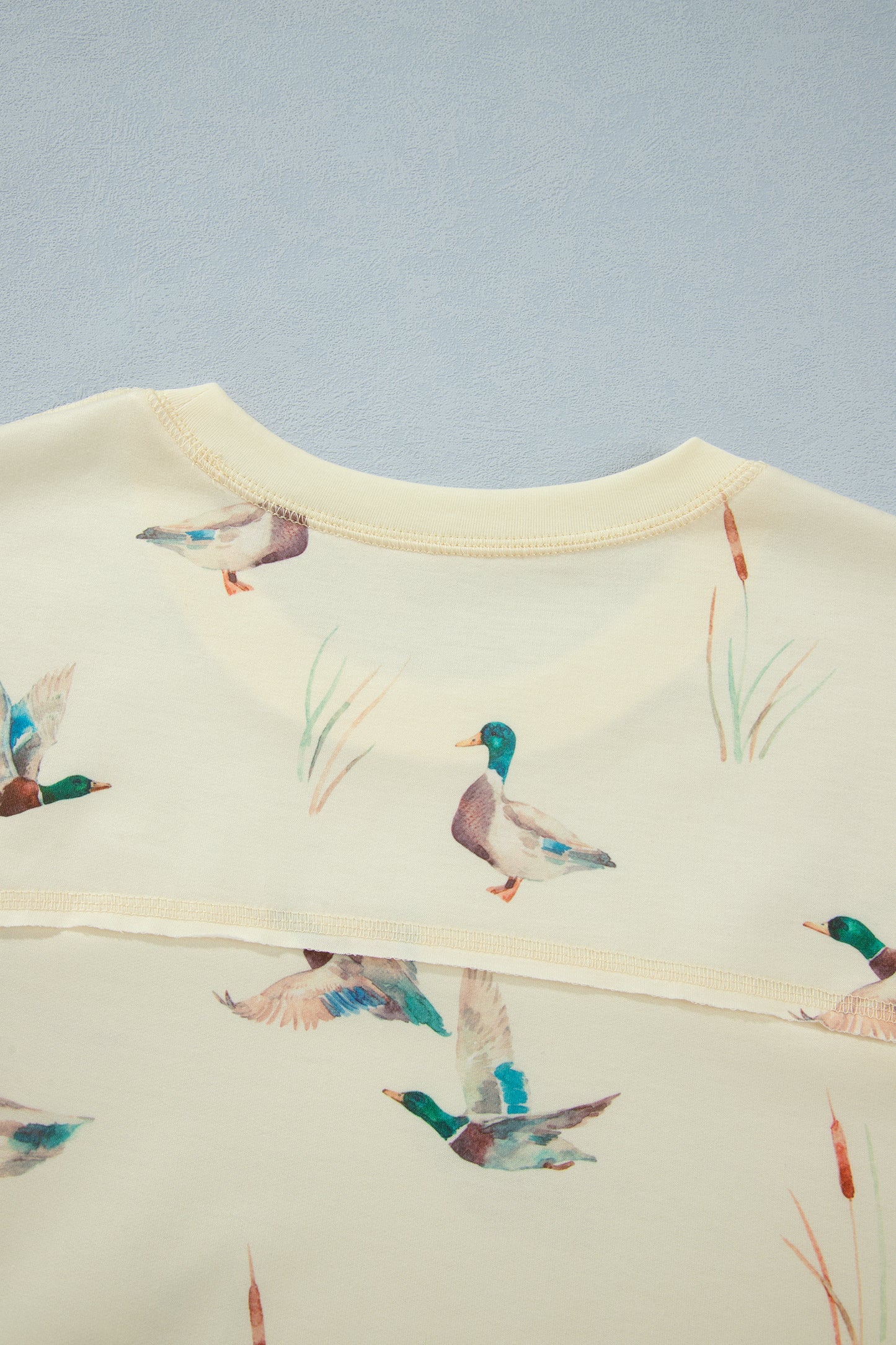 Beige Duck Print Short Sleeve Top Pocket Pants 2pcs Casual Set-Two Piece Sets/Pant Sets-[Adult]-[Female]-2022 Online Blue Zone Planet