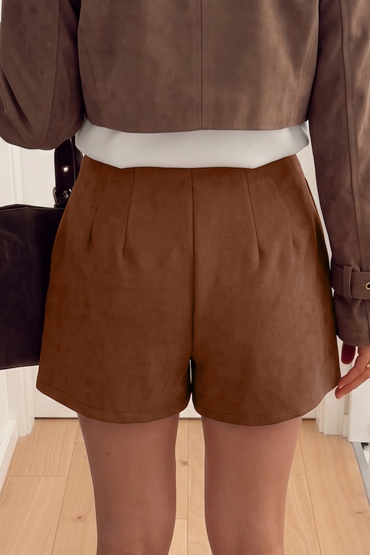 Dark Khaki Gold Button Asymmetric Wrapped Detail Mini Skirt-Bottoms/Skirts & Petticoat-[Adult]-[Female]-2022 Online Blue Zone Planet