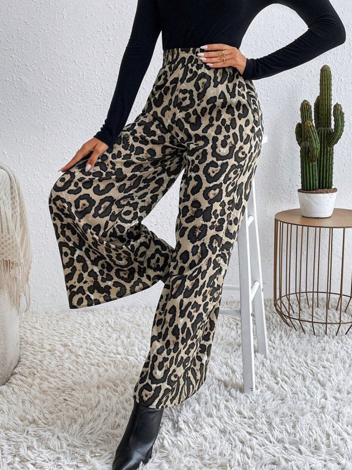 Printed Elastic Waist Wide Leg Pants-BOTTOM SIZES SMALL MEDIUM LARGE-[Adult]-[Female]-2022 Online Blue Zone Planet